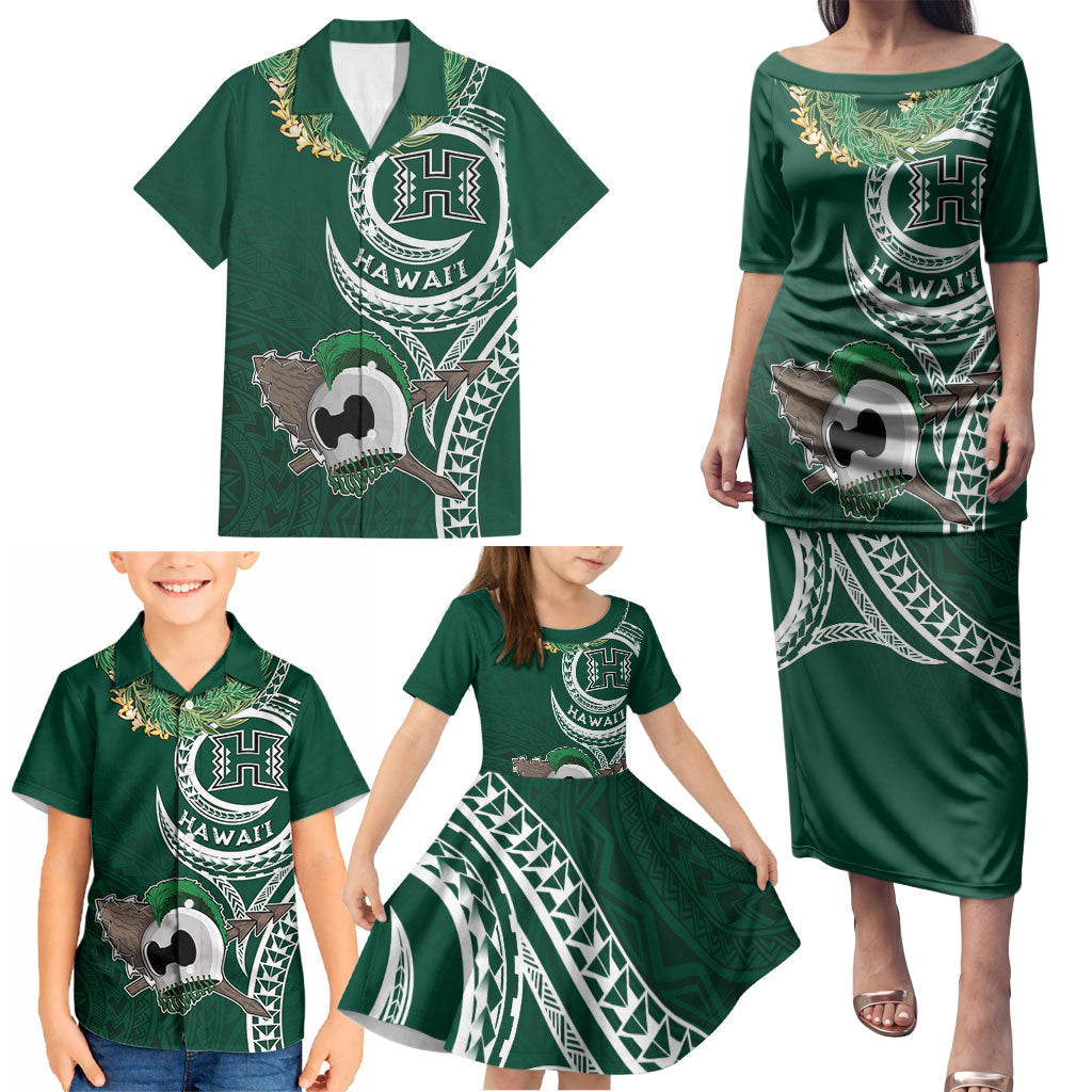 Hawaii Rainbow Warriors Alumni Personalized Family Matching Puletasi and Hawaiian Shirt Ti Maile Lei - Glory For The Warriors