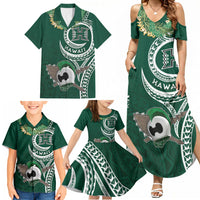 Hawaii Rainbow Warriors Alumni Personalized Family Matching Summer Maxi Dress and Hawaiian Shirt Ti Maile Lei - Glory For The Warriors