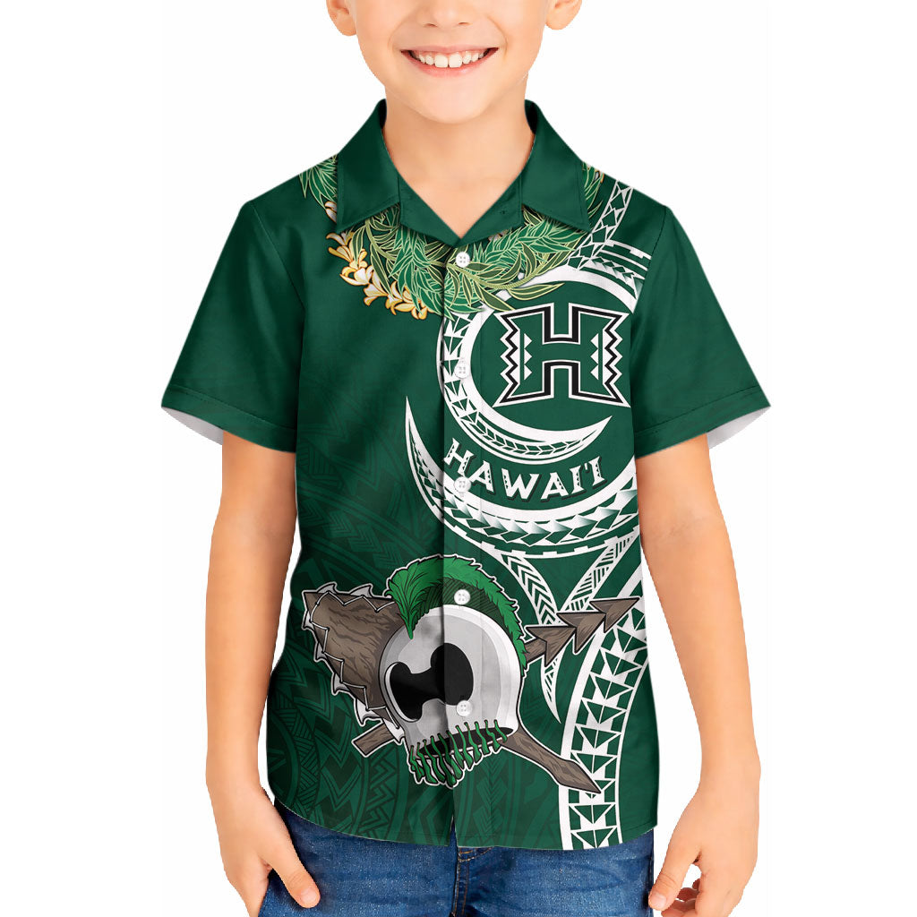 Hawaii Rainbow Warriors Alumni Personalized Kid Hawaiian Shirt Ti Maile Lei - Glory For The Warriors