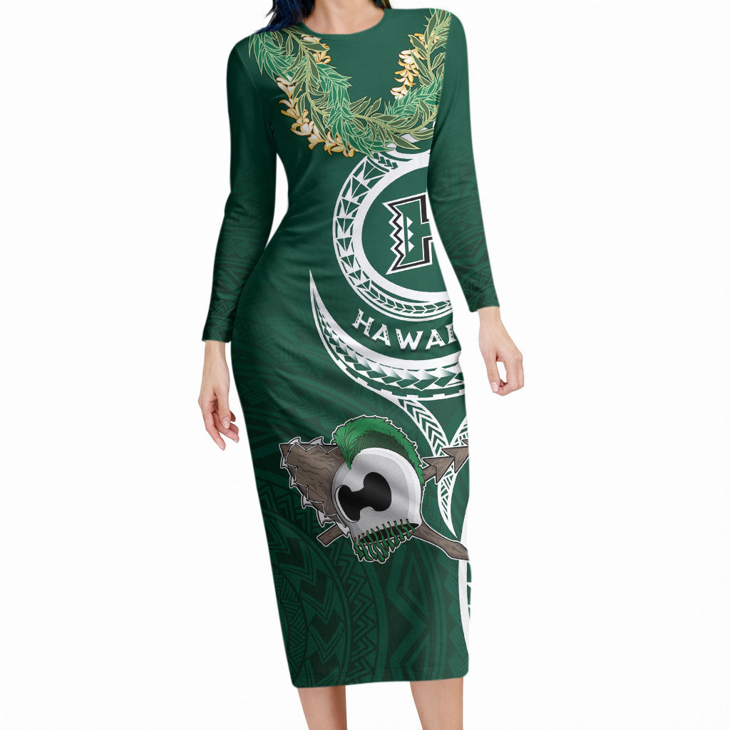 Hawaii Rainbow Warriors Alumni Personalized Long Sleeve Bodycon Dress Ti Maile Lei - Glory For The Warriors