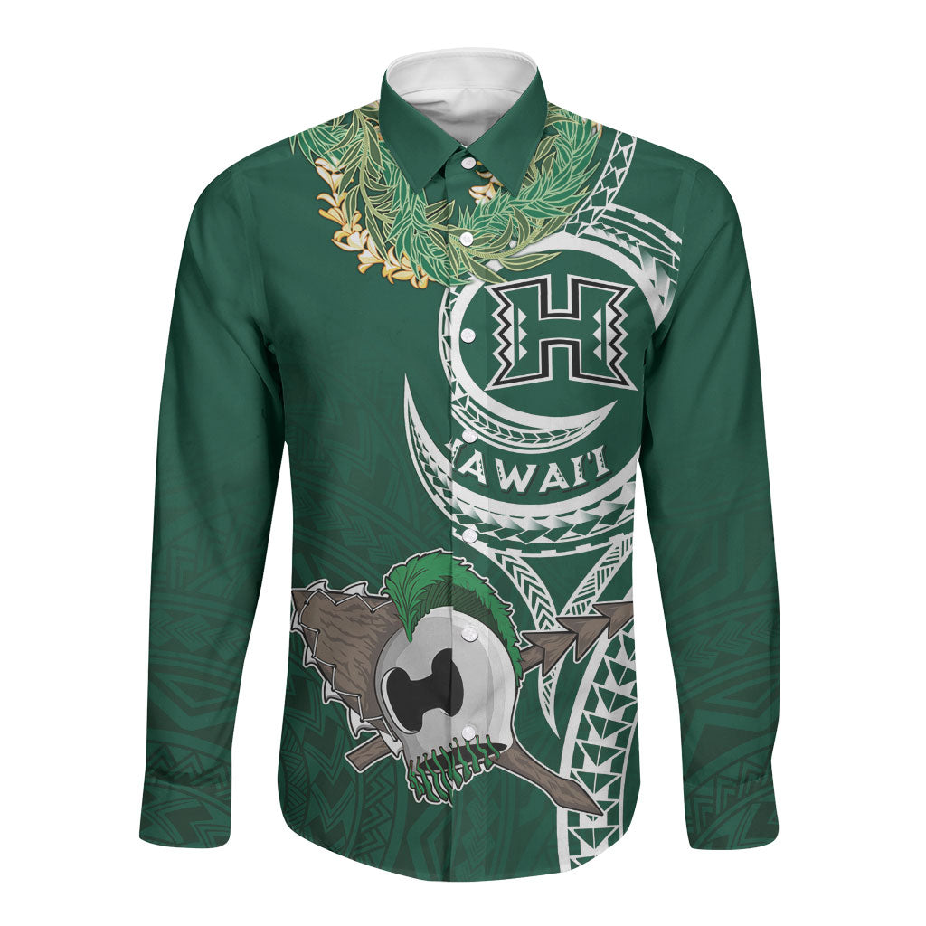 Hawaii Rainbow Warriors Alumni Personalized Long Sleeve Button Shirt Ti Maile Lei - Glory For The Warriors