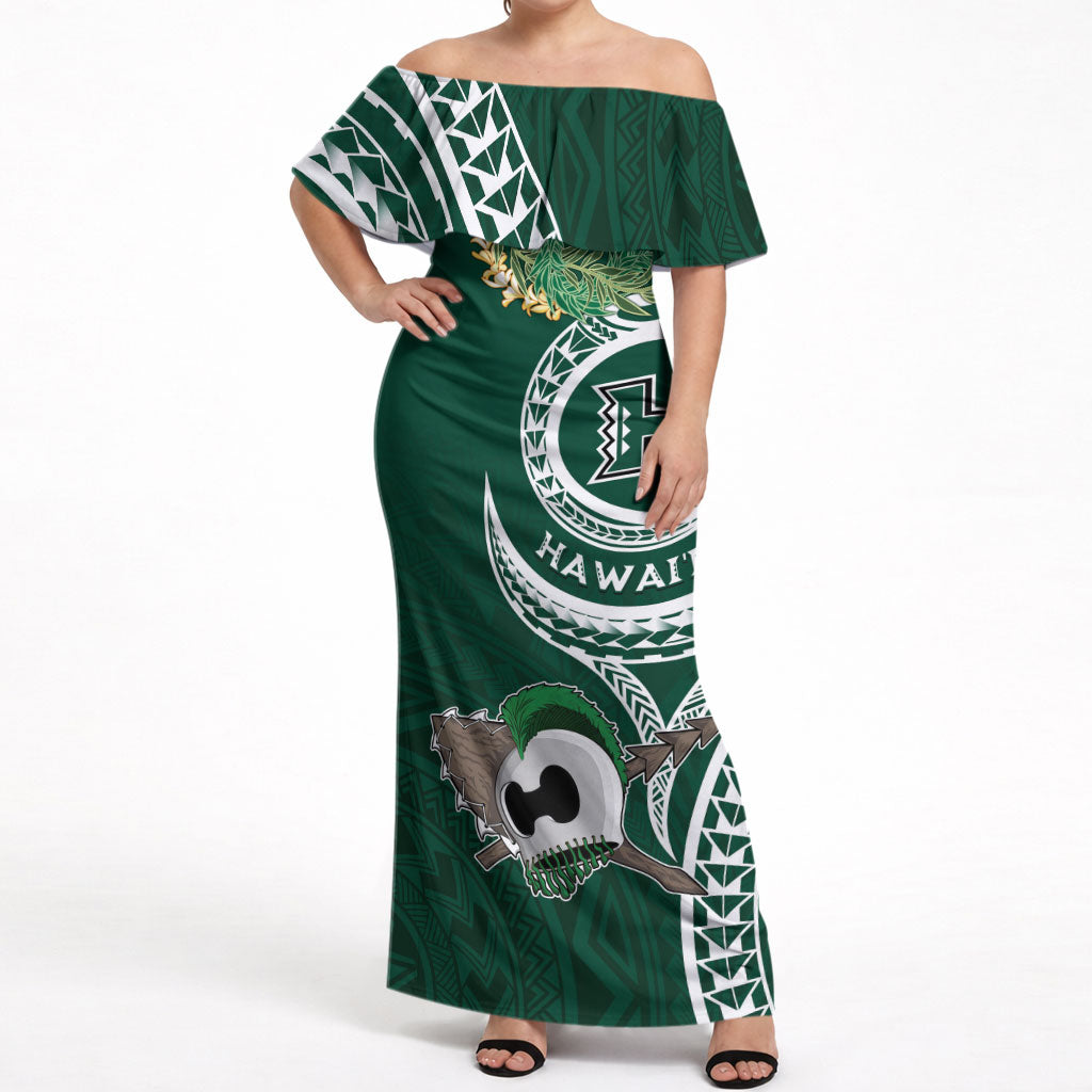 Hawaii Rainbow Warriors Alumni Personalized Off Shoulder Maxi Dress Ti Maile Lei - Glory For The Warriors