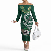 Hawaii Rainbow Warriors Alumni Personalized Off The Shoulder Long Sleeve Dress Ti Maile Lei - Glory For The Warriors