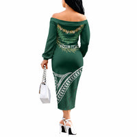 Hawaii Rainbow Warriors Alumni Personalized Off The Shoulder Long Sleeve Dress Ti Maile Lei - Glory For The Warriors