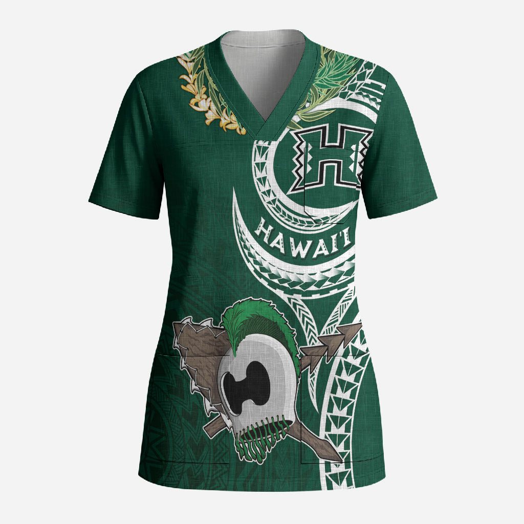 Hawaii Rainbow Warriors Alumni Personalized Scrub Top Ti Maile Lei - Glory For The Warriors
