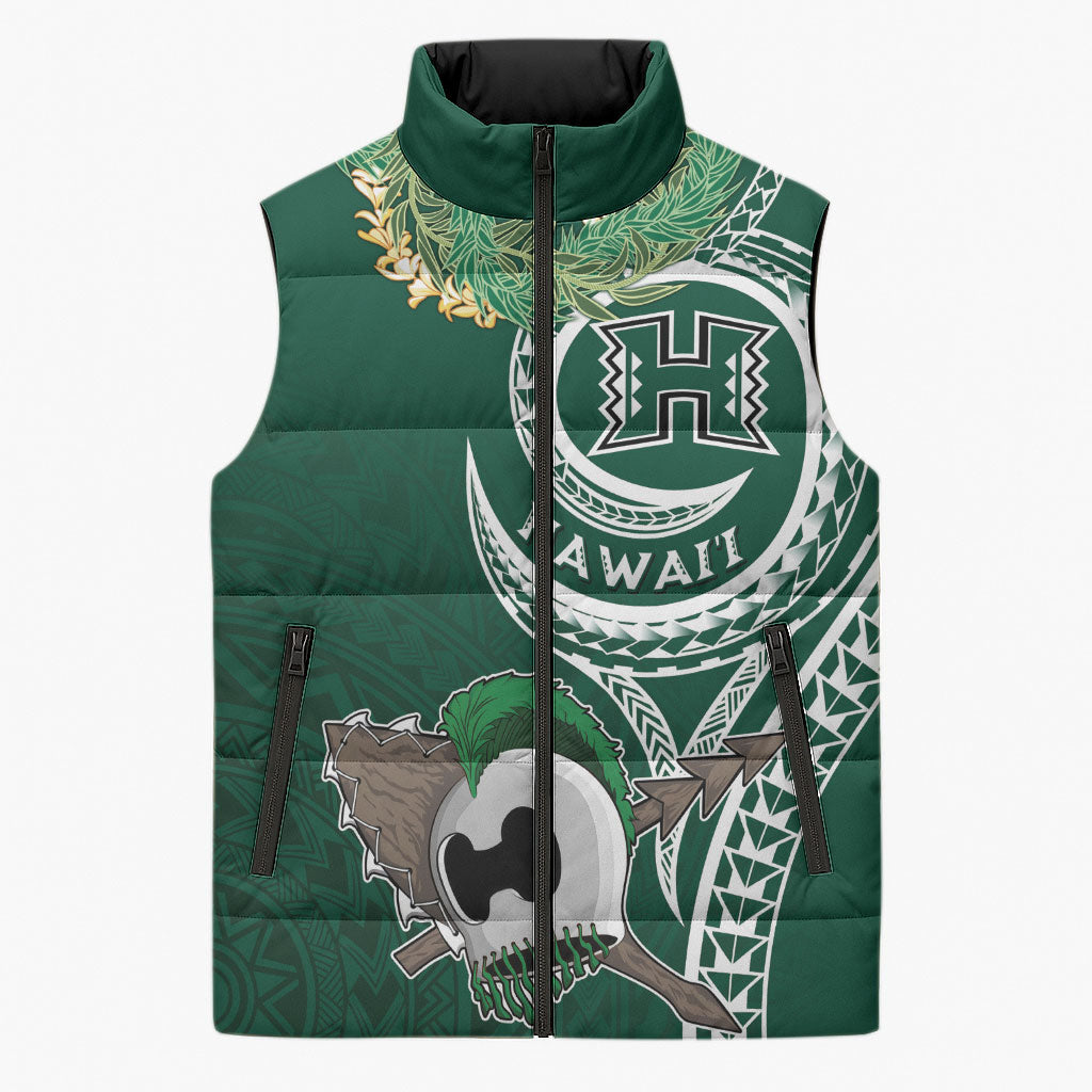 Hawaii Rainbow Warriors Alumni Personalized Sleeveless Puffer Jacket Ti Maile Lei - Glory For The Warriors