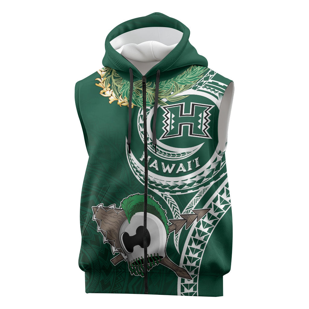 Hawaii Rainbow Warriors Alumni Personalized Sleeveless Zip Hoodie Ti Maile Lei - Glory For The Warriors