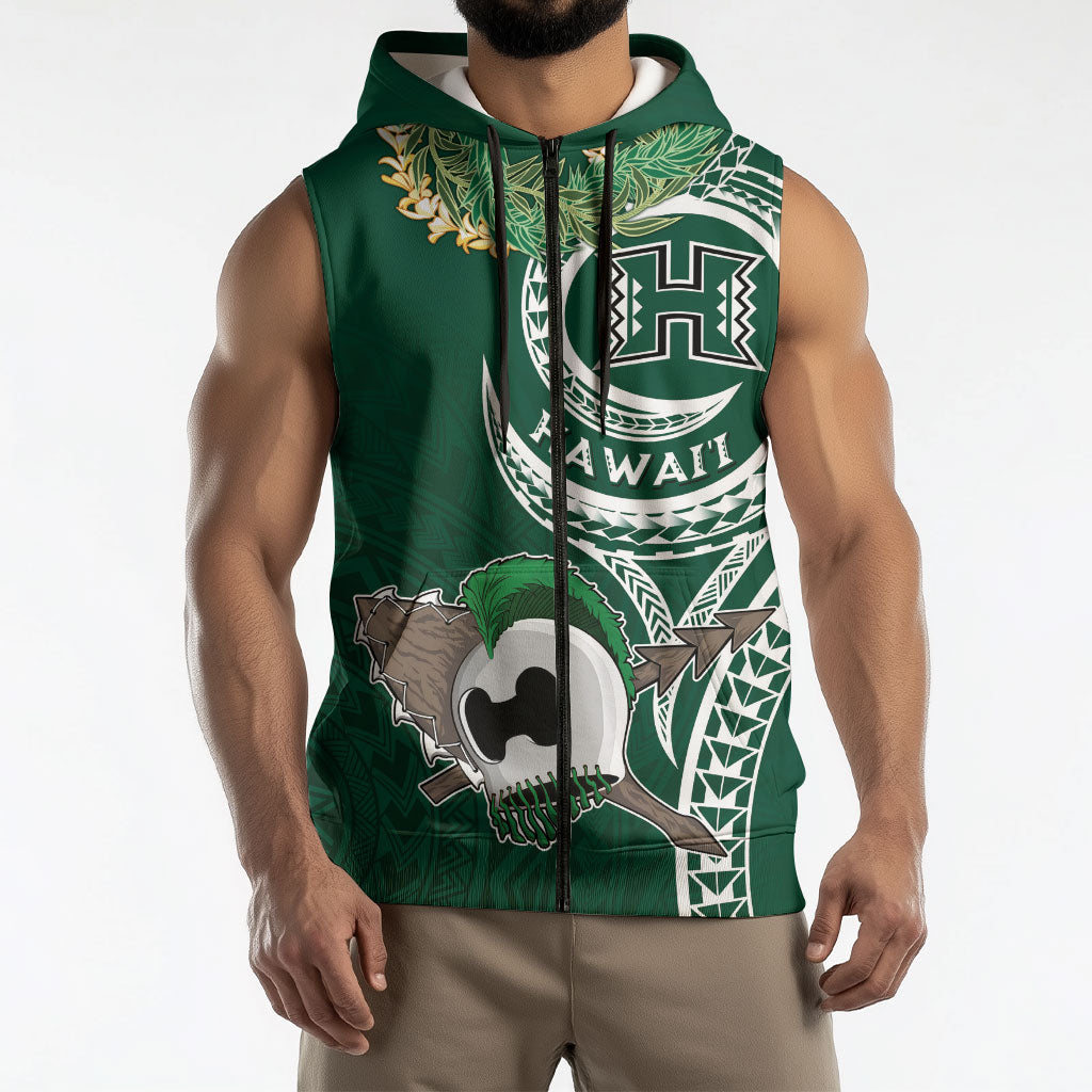 Hawaii Rainbow Warriors Alumni Personalized Sleeveless Zip Hoodie Ti Maile Lei - Glory For The Warriors