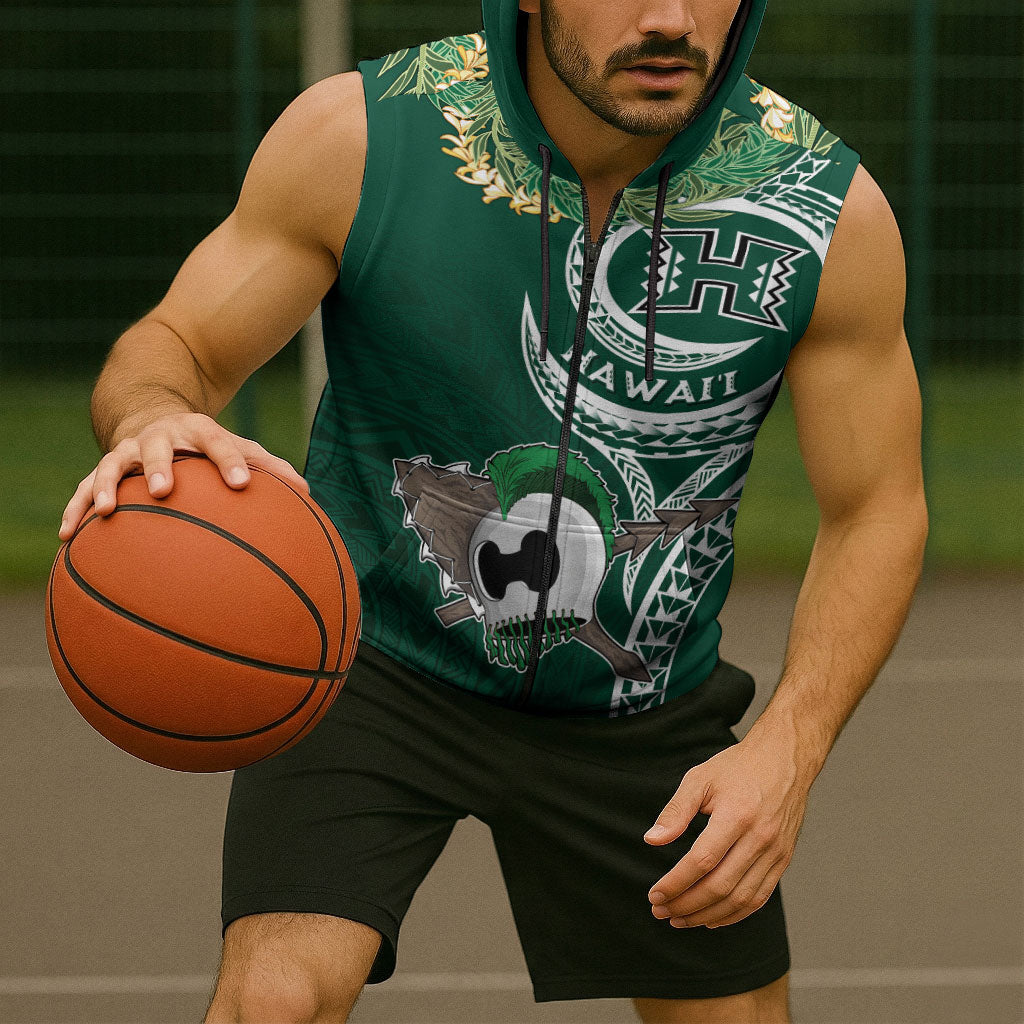 Hawaii Rainbow Warriors Alumni Personalized Sleeveless Zip Hoodie Ti Maile Lei - Glory For The Warriors