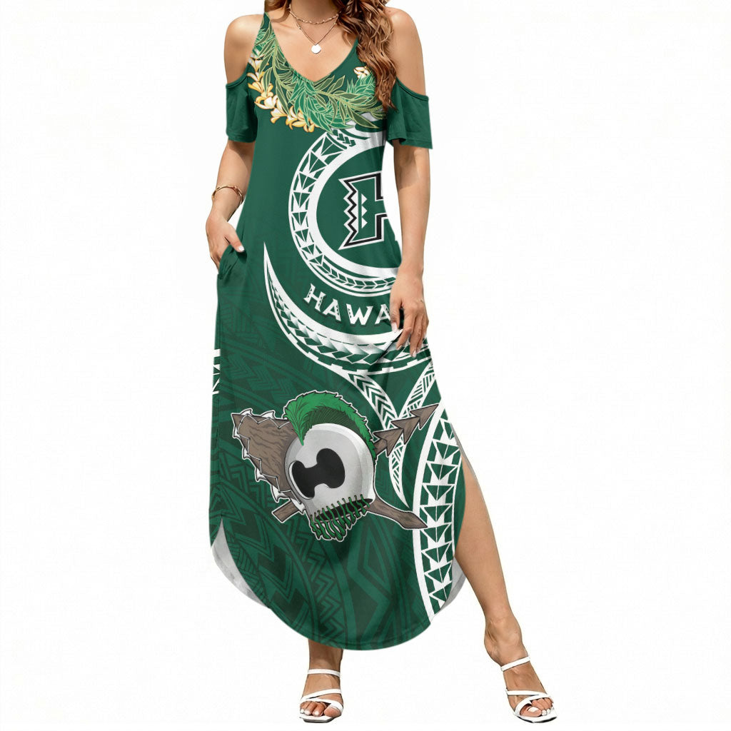 Hawaii Rainbow Warriors Alumni Personalized Summer Maxi Dress Ti Maile Lei - Glory For The Warriors