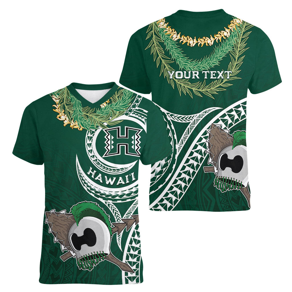 Hawaii Rainbow Warriors Alumni Personalized Women V-Neck T-Shirt Ti Maile Lei - Glory For The Warriors