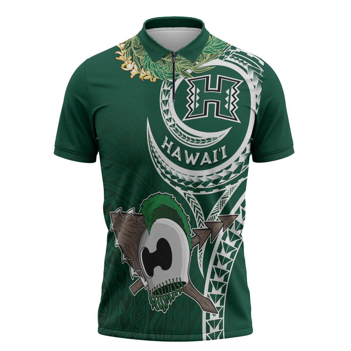 Hawaii Rainbow Warriors Alumni Personalized Zipper Polo Shirt Ti Maile Lei - Glory For The Warriors