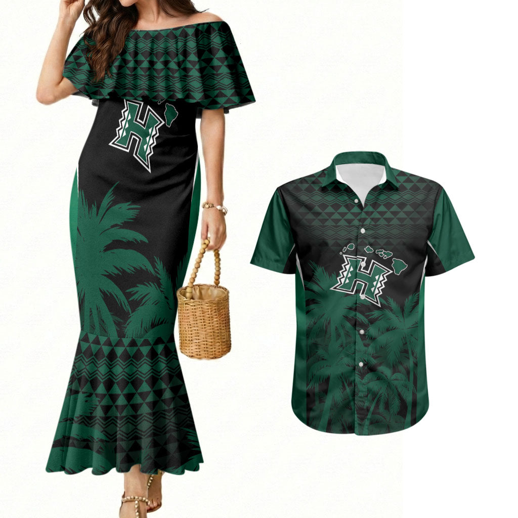 Hawaii Rainbow Warriors La'au Pama Personalized Couples Matching Mermaid Dress and Hawaiian Shirt