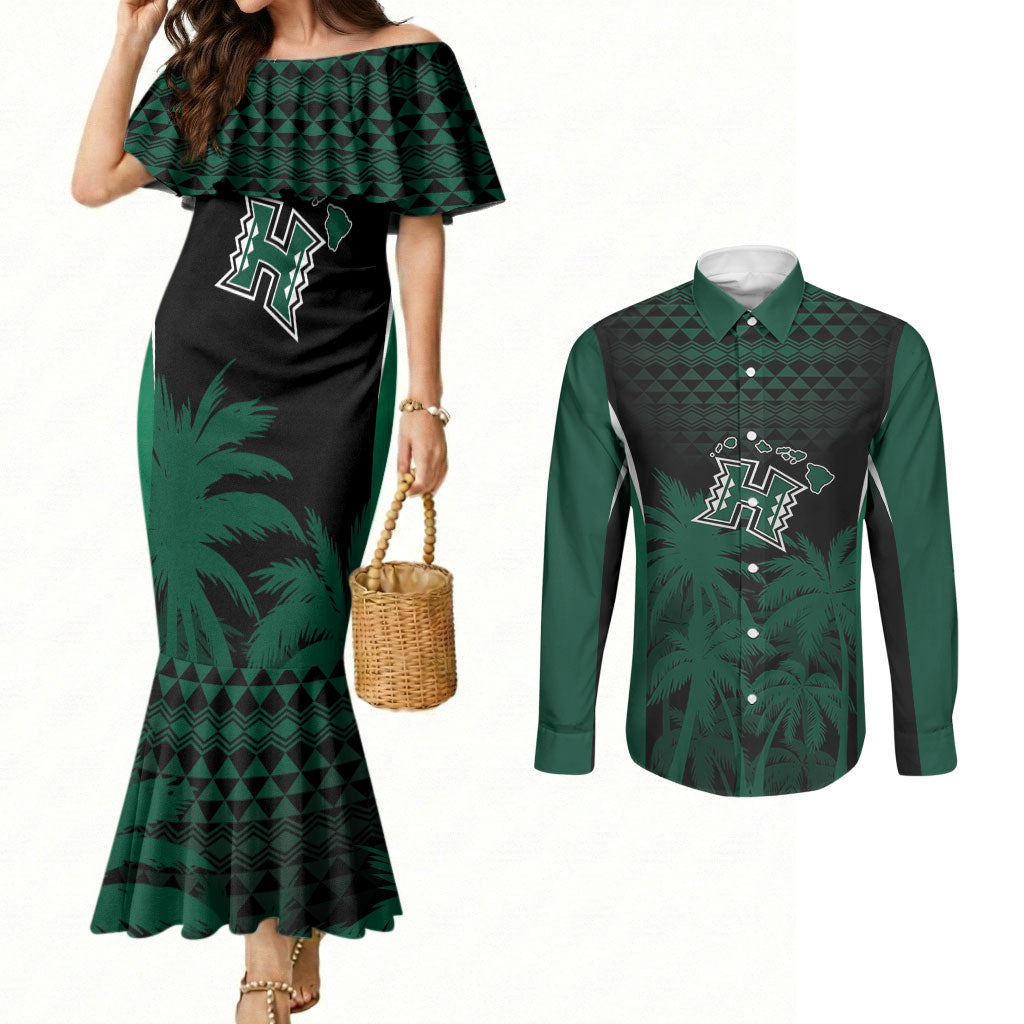 Hawaii Rainbow Warriors La'au Pama Personalized Couples Matching Mermaid Dress and Long Sleeve Button Shirt