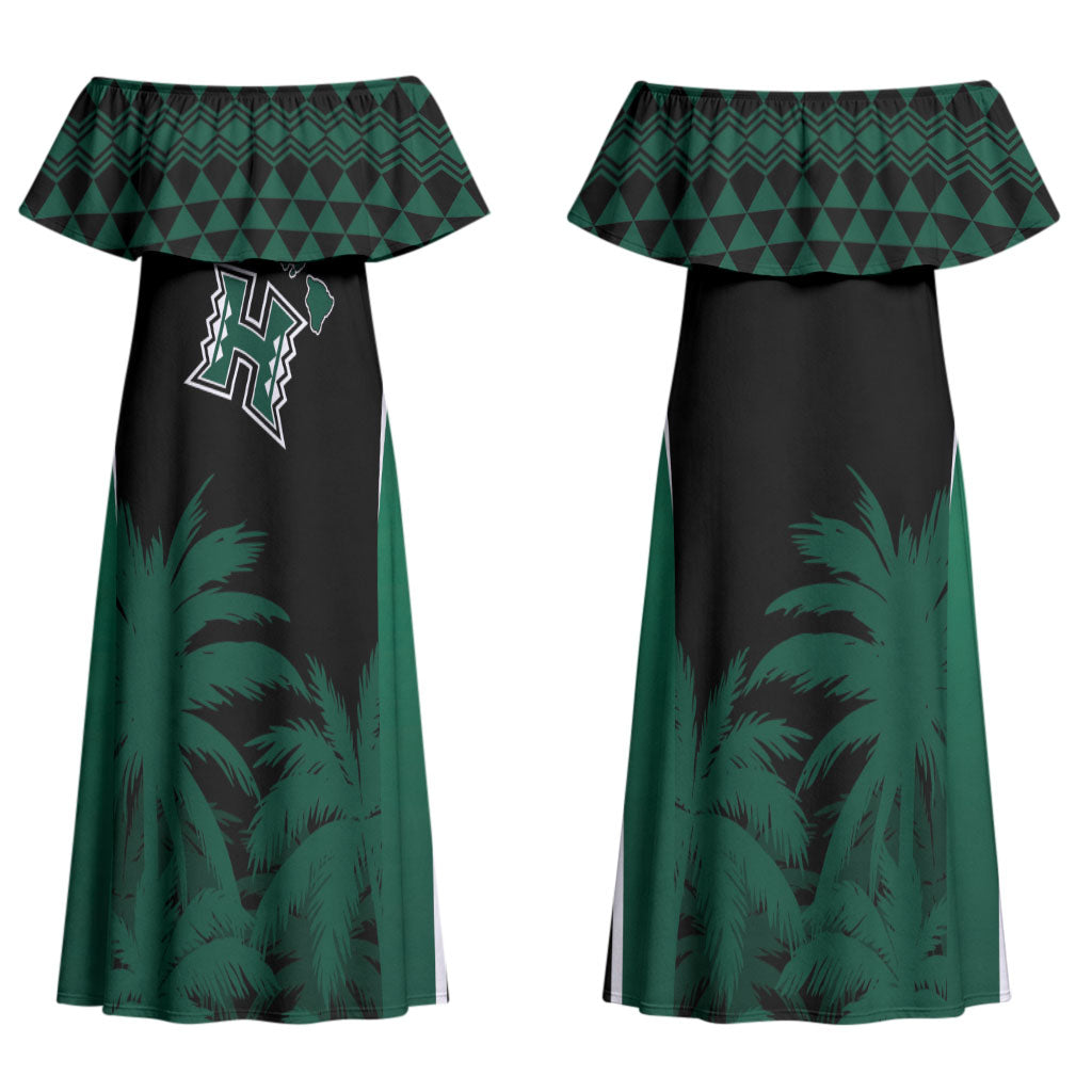 Hawaii Rainbow Warriors La'au Pama Personalized Couples Matching Off Shoulder Maxi Dress and Long Sleeve Button Shirt