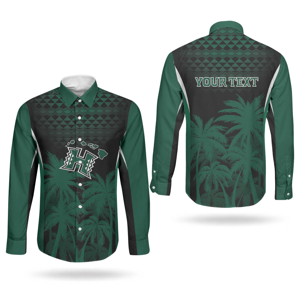 Hawaii Rainbow Warriors La'au Pama Personalized Couples Matching Off Shoulder Short Dress and Long Sleeve Button Shirt