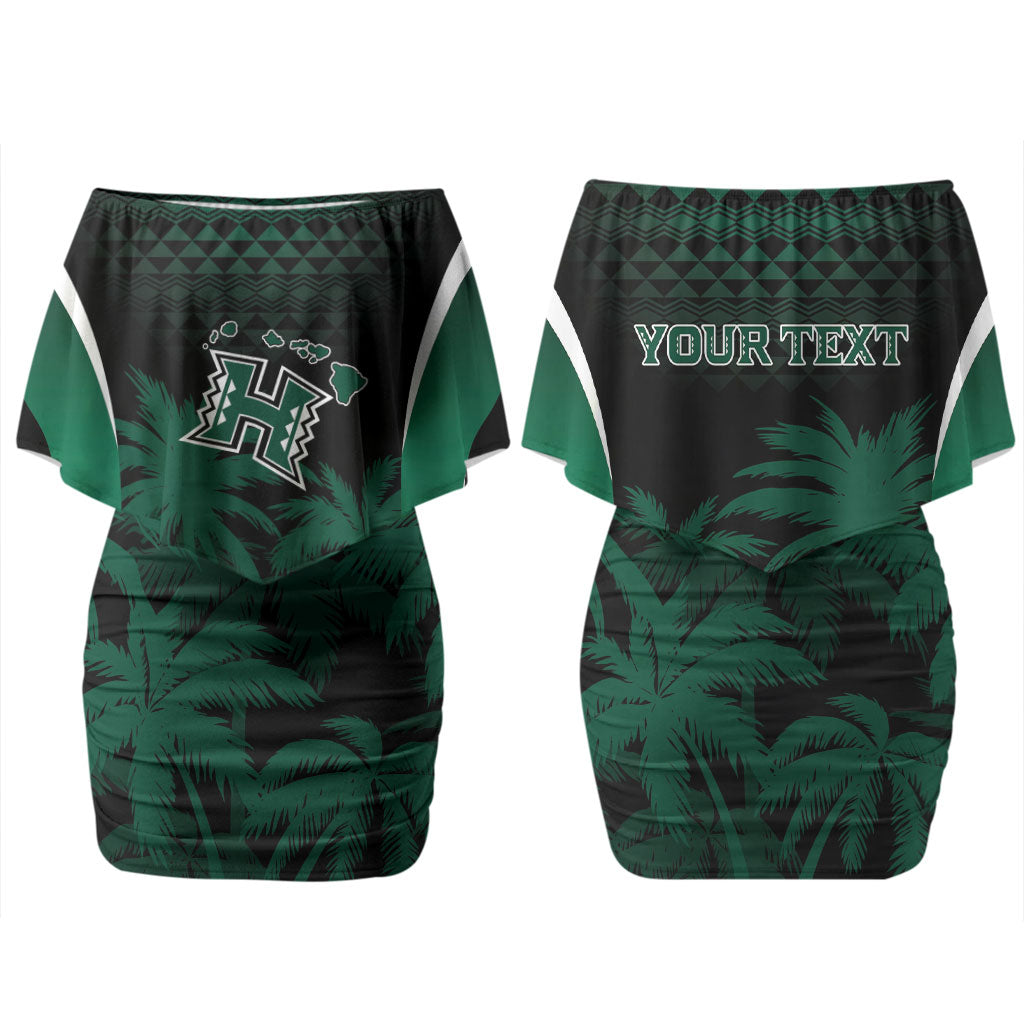 Hawaii Rainbow Warriors La'au Pama Personalized Couples Matching Off Shoulder Short Dress and Long Sleeve Button Shirt