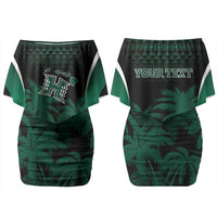Hawaii Rainbow Warriors La'au Pama Personalized Couples Matching Off Shoulder Short Dress and Long Sleeve Button Shirt