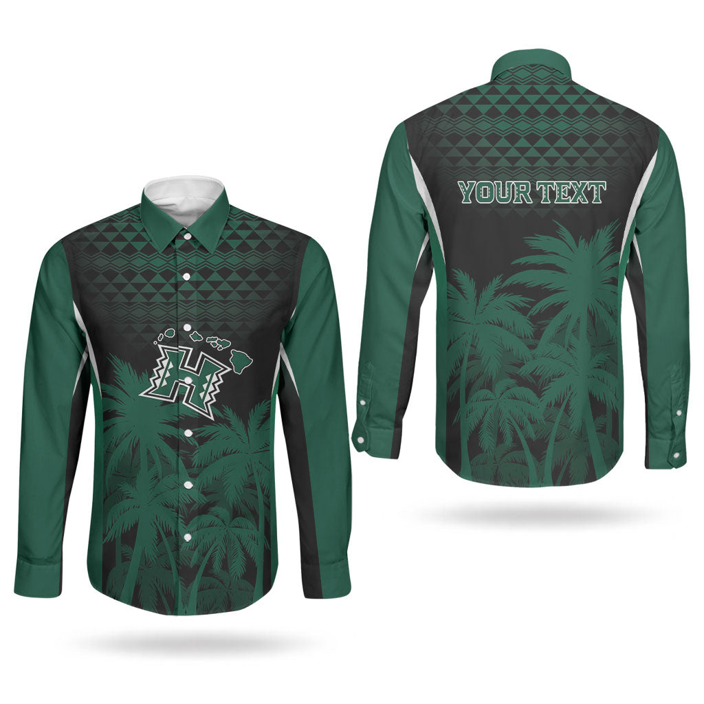 Hawaii Rainbow Warriors La'au Pama Personalized Couples Matching Off The Shoulder Long Sleeve Dress and Long Sleeve Button Shirt