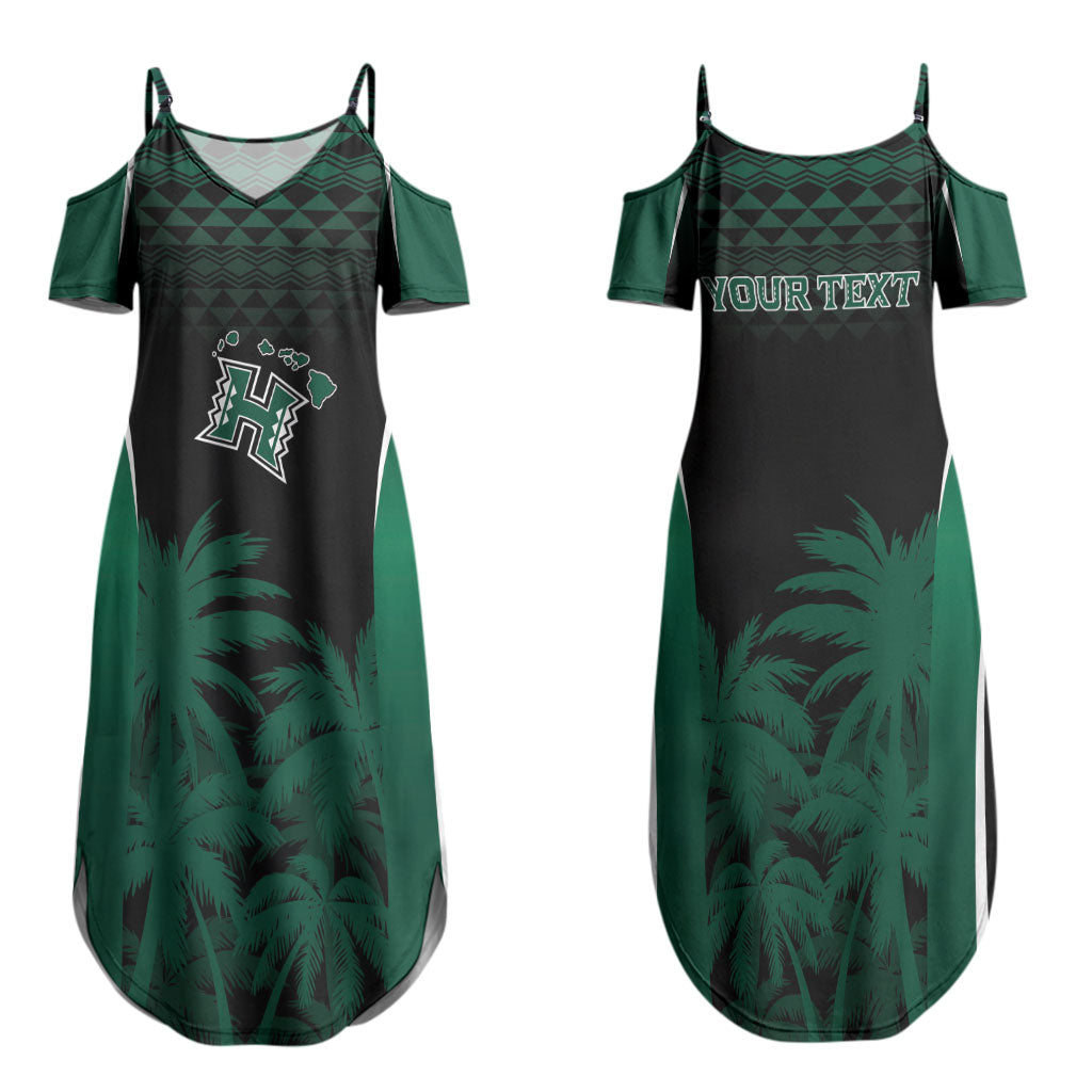 Hawaii Rainbow Warriors La'au Pama Personalized Couples Matching Summer Maxi Dress and Long Sleeve Button Shirt