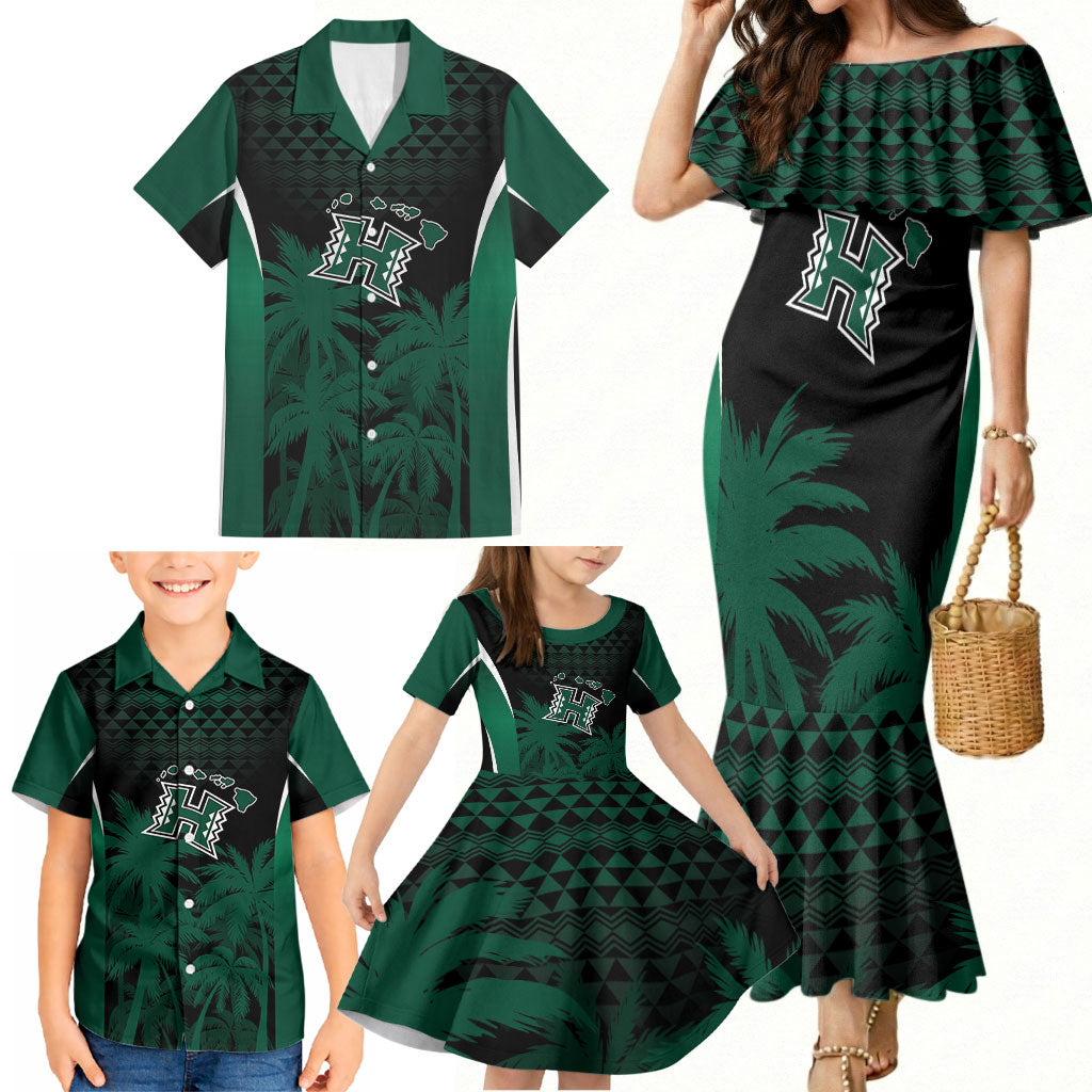 Hawaii Rainbow Warriors La'au Pama Personalized Family Matching Mermaid Dress and Hawaiian Shirt
