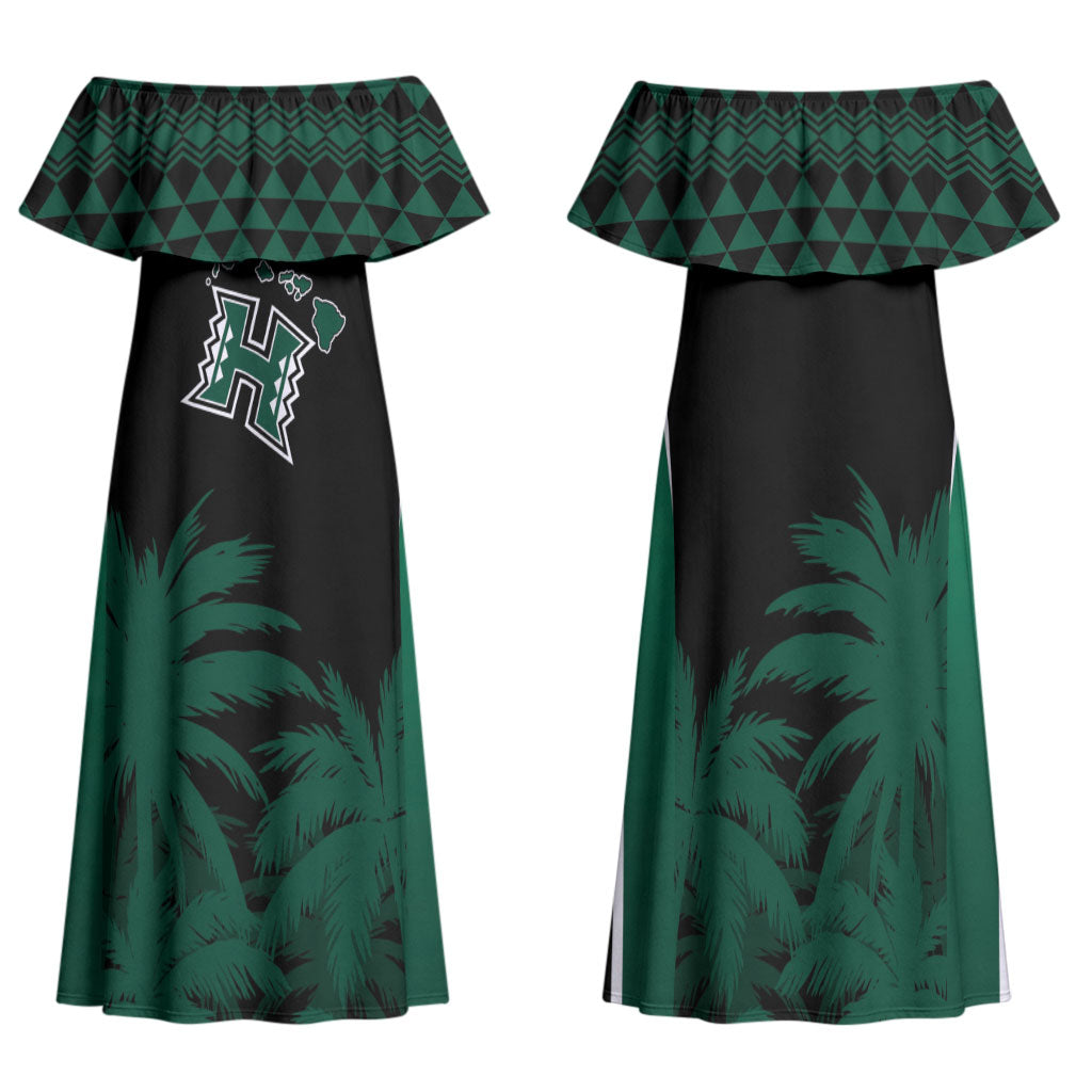 Hawaii Rainbow Warriors La'au Pama Personalized Family Matching Off Shoulder Maxi Dress and Hawaiian Shirt