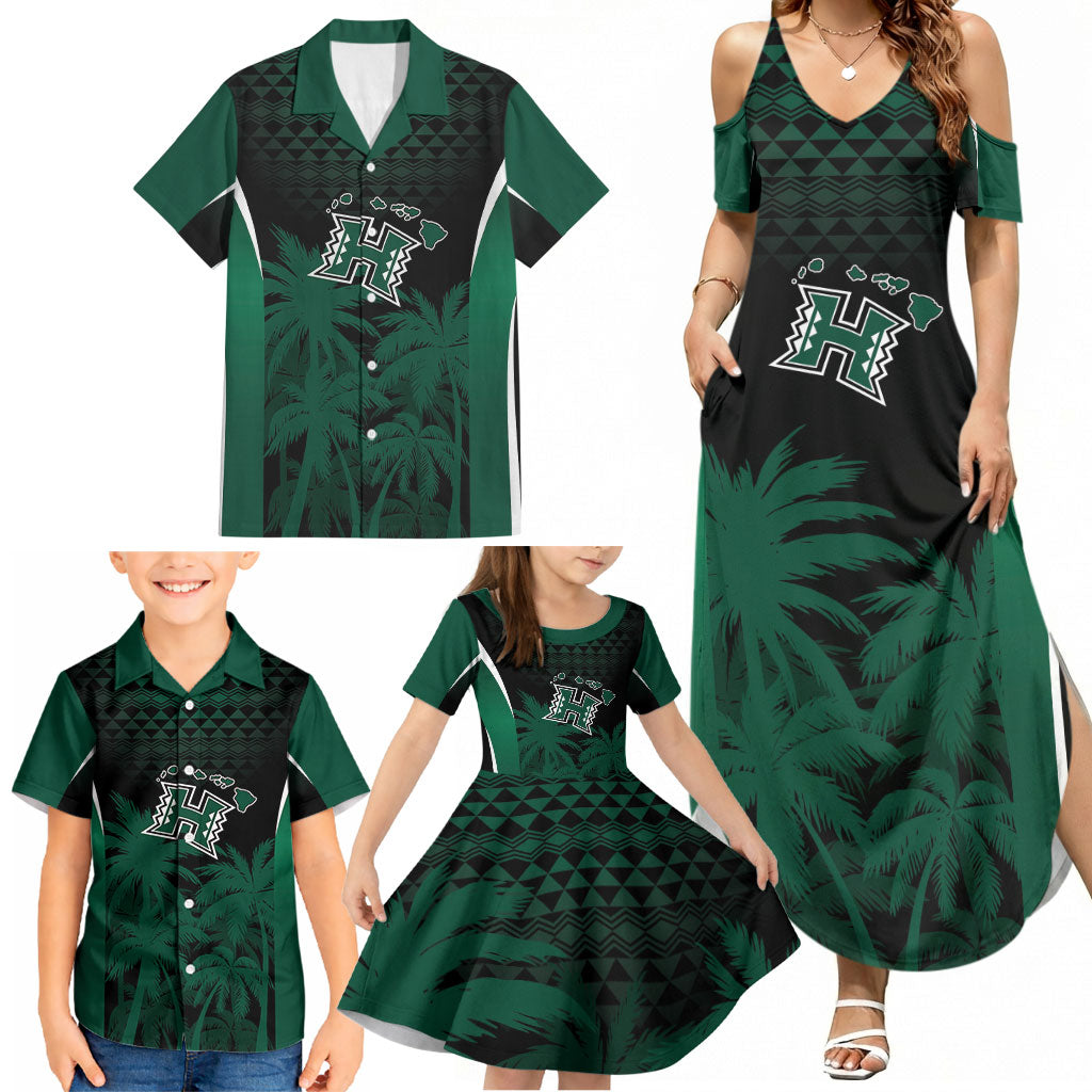 Hawaii Rainbow Warriors La'au Pama Personalized Family Matching Summer Maxi Dress and Hawaiian Shirt