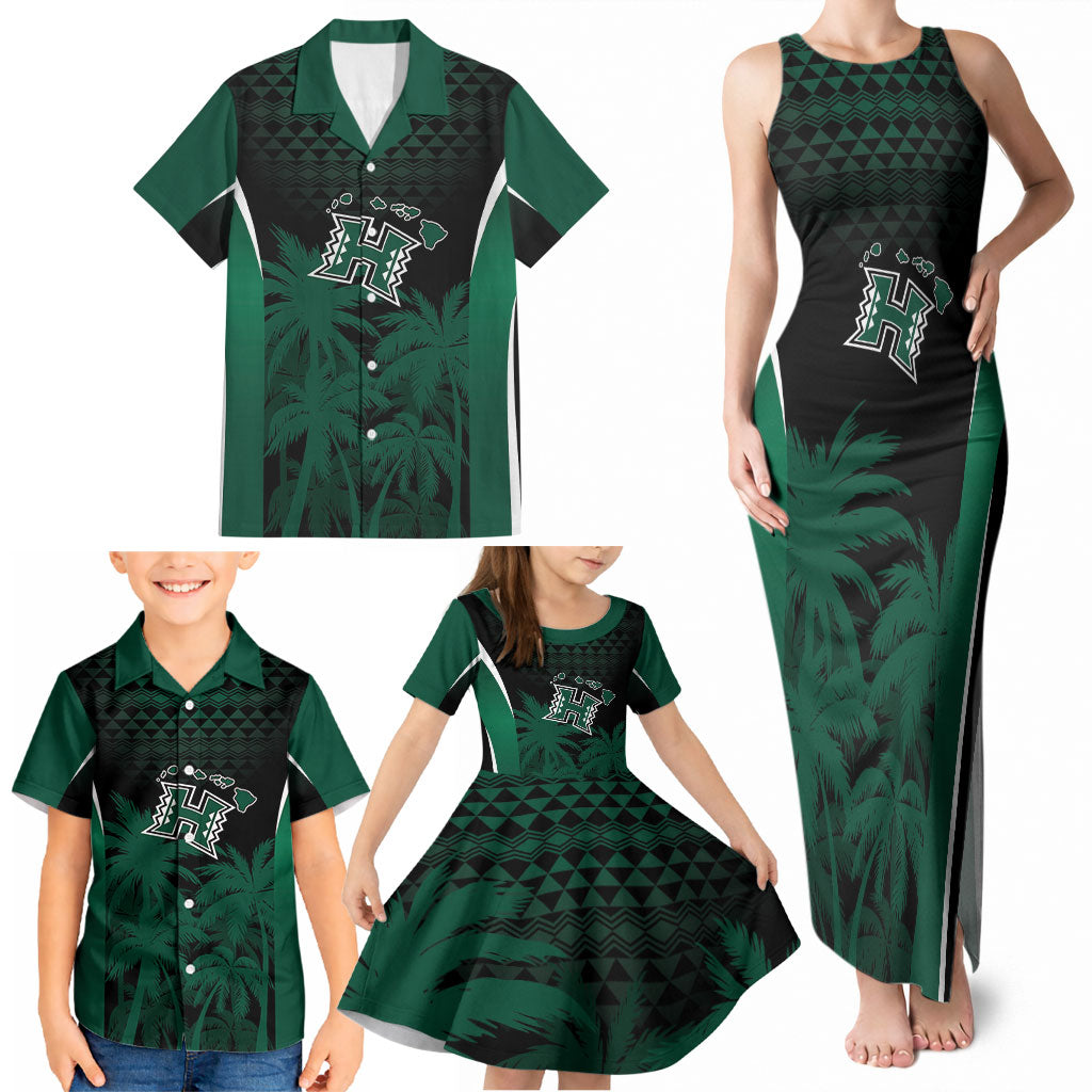 Hawaii Rainbow Warriors La'au Pama Personalized Family Matching Tank Maxi Dress and Hawaiian Shirt