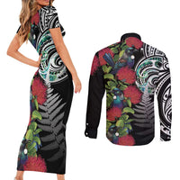 Meri Kirihimete New Zealand Couples Matching Short Sleeve Bodycon Dress and Long Sleeve Button Shirt Tui on Pohutukawa