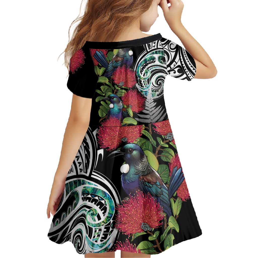 Meri Kirihimete New Zealand Family Matching Long Sleeve Bodycon Dress and Hawaiian Shirt Tui on Pohutukawa LT7 - Polynesian Pride