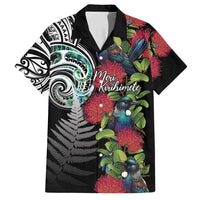 Meri Kirihimete New Zealand Family Matching Long Sleeve Bodycon Dress and Hawaiian Shirt Tui on Pohutukawa LT7 Dad's Shirt - Short Sleeve Black - Polynesian Pride
