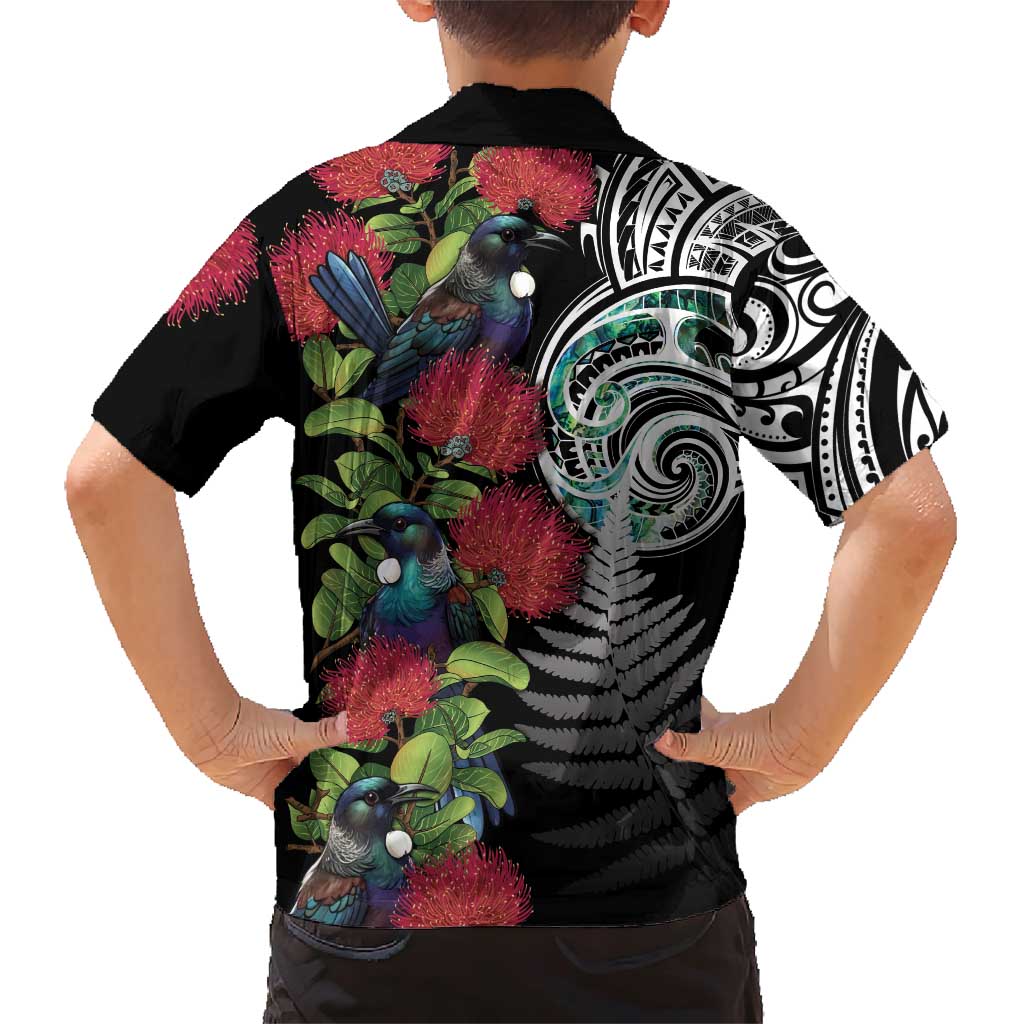 Meri Kirihimete New Zealand Family Matching Short Sleeve Bodycon Dress and Hawaiian Shirt Tui on Pohutukawa LT7 - Polynesian Pride