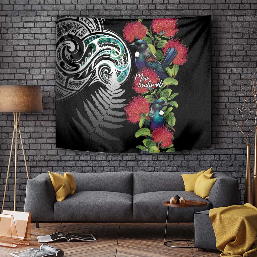 Meri Kirihimete New Zealand Tapestry Tui on Pohutukawa