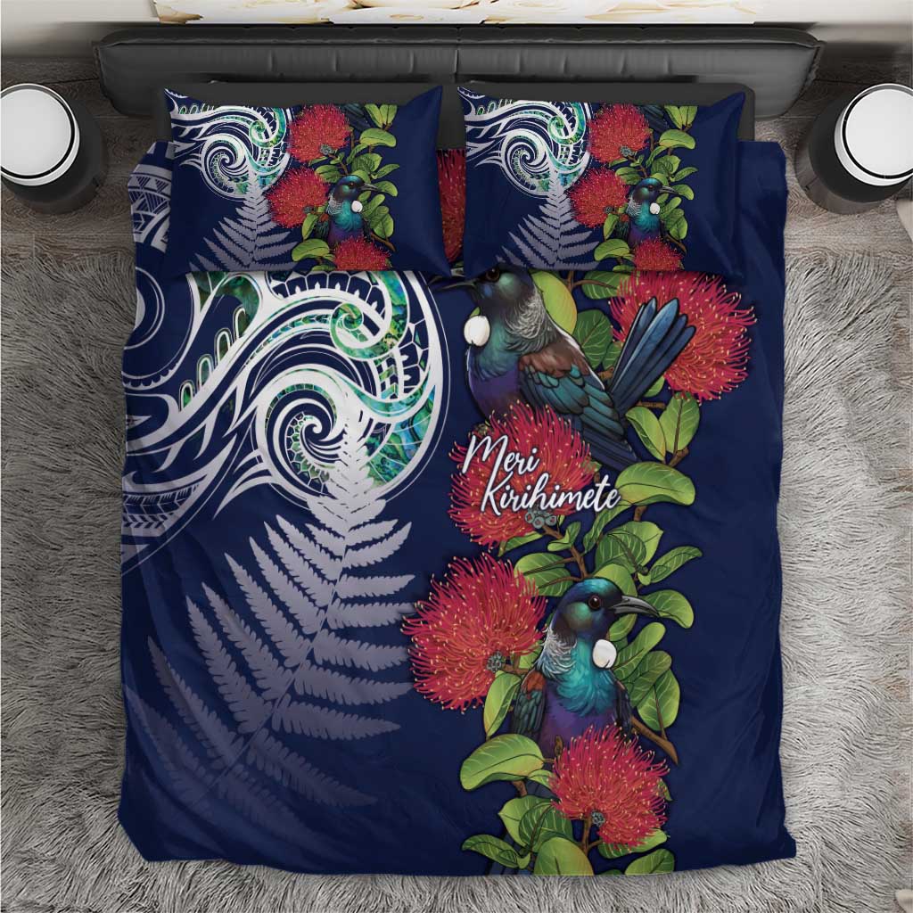 Meri Kirihimete New Zealand Bedding Set Tui on Pohutukawa - Blue Ver LT7 Blue - Polynesian Pride