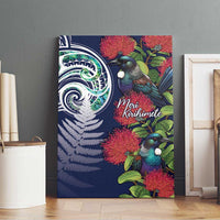 Meri Kirihimete New Zealand Canvas Wall Art Tui on Pohutukawa - Blue Ver