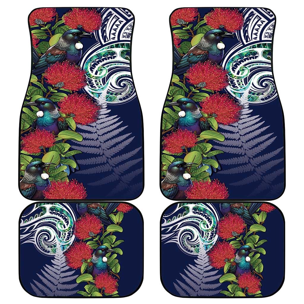 Meri Kirihimete New Zealand Car Mats Tui on Pohutukawa - Blue Ver