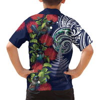 Meri Kirihimete New Zealand Family Matching Long Sleeve Bodycon Dress and Hawaiian Shirt Tui on Pohutukawa - Blue Ver LT7 - Polynesian Pride
