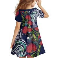 Meri Kirihimete New Zealand Family Matching Long Sleeve Bodycon Dress and Hawaiian Shirt Tui on Pohutukawa - Blue Ver LT7 - Polynesian Pride