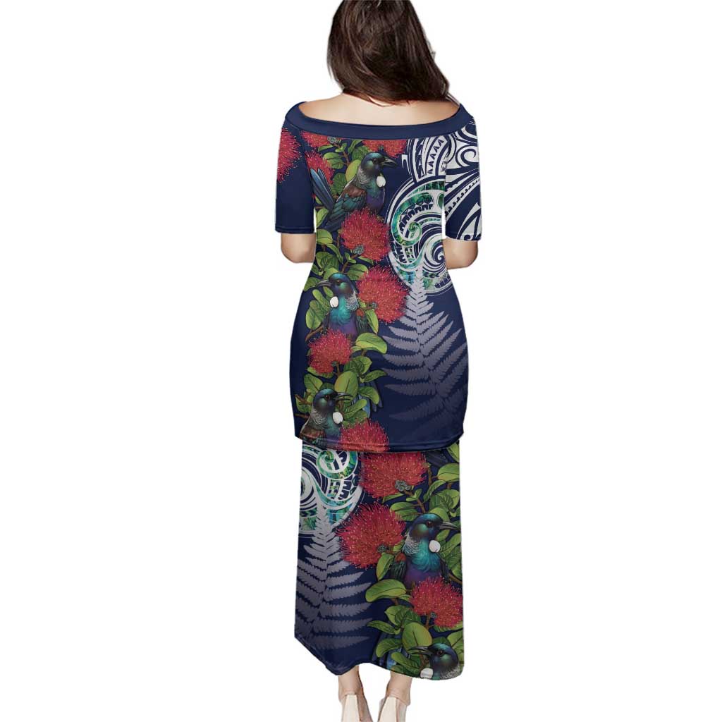 Meri Kirihimete New Zealand Family Matching Puletasi and Hawaiian Shirt Tui on Pohutukawa - Blue Ver