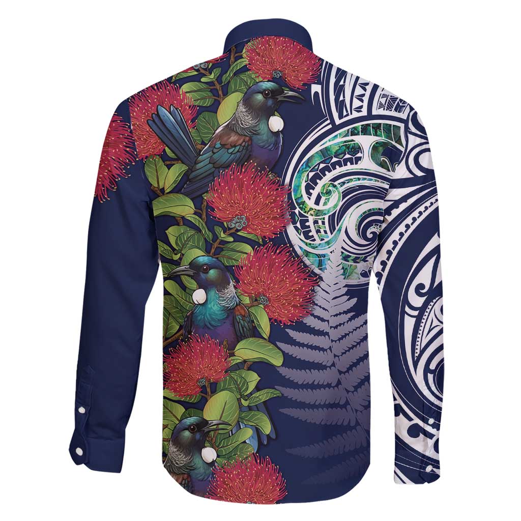 Meri Kirihimete New Zealand Family Matching Short Sleeve Bodycon Dress and Hawaiian Shirt Tui on Pohutukawa - Blue Ver LT7 - Polynesian Pride