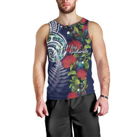 Meri Kirihimete New Zealand Men Tank Top Tui on Pohutukawa - Blue Ver