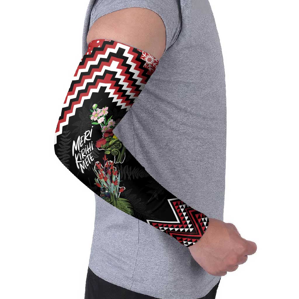 New Zealand Christmas Taniko Poutama Arm Sleeves Flora Map with Birds - Polynesian Pride