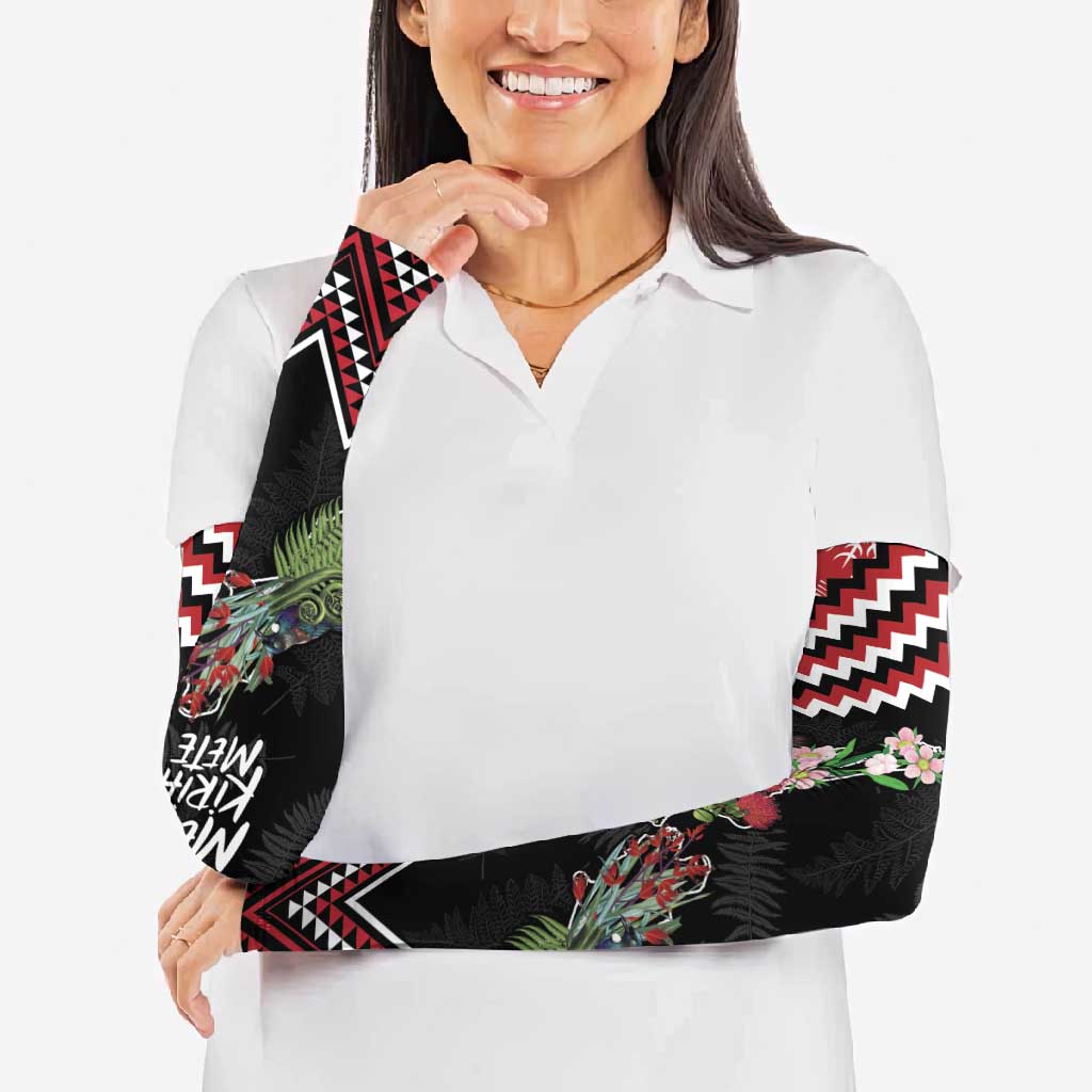 New Zealand Christmas Taniko Poutama Arm Sleeves Flora Map with Birds - Polynesian Pride