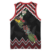New Zealand Christmas Taniko Poutama Basketball Jersey Flora Map with Birds - Polynesian Pride