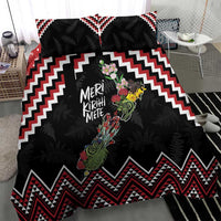 New Zealand Christmas Taniko Poutama Bedding Set Flora Map with Birds - Polynesian Pride