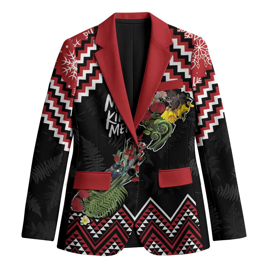 New Zealand Christmas Taniko Poutama Blazer Flora Map with Birds - Polynesian Pride