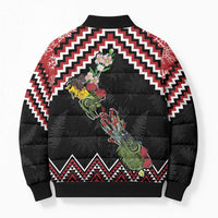 New Zealand Christmas Taniko Poutama Bomber Puffer Jacket Flora Map with Birds - Polynesian Pride