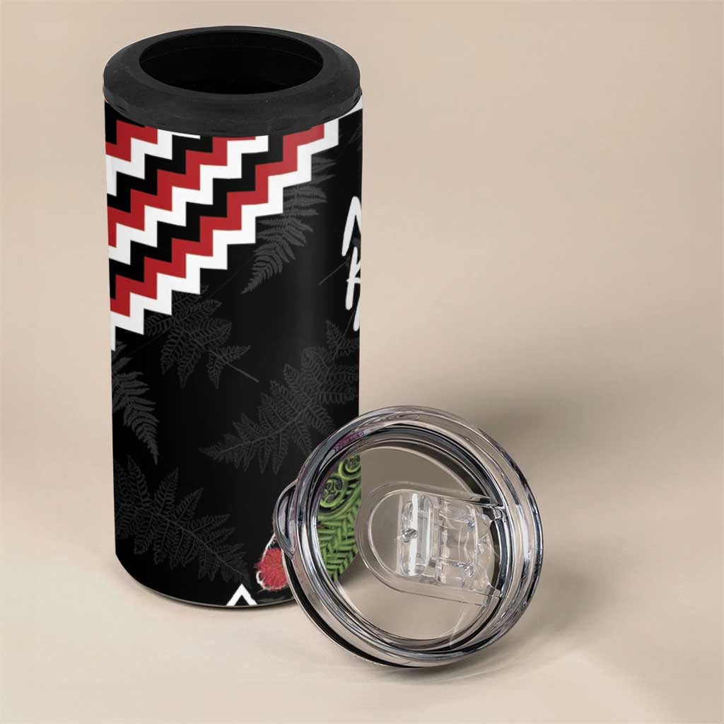 New Zealand Christmas Taniko Poutama 4 in 1 Can Cooler Tumbler Flora Map with Birds - Polynesian Pride