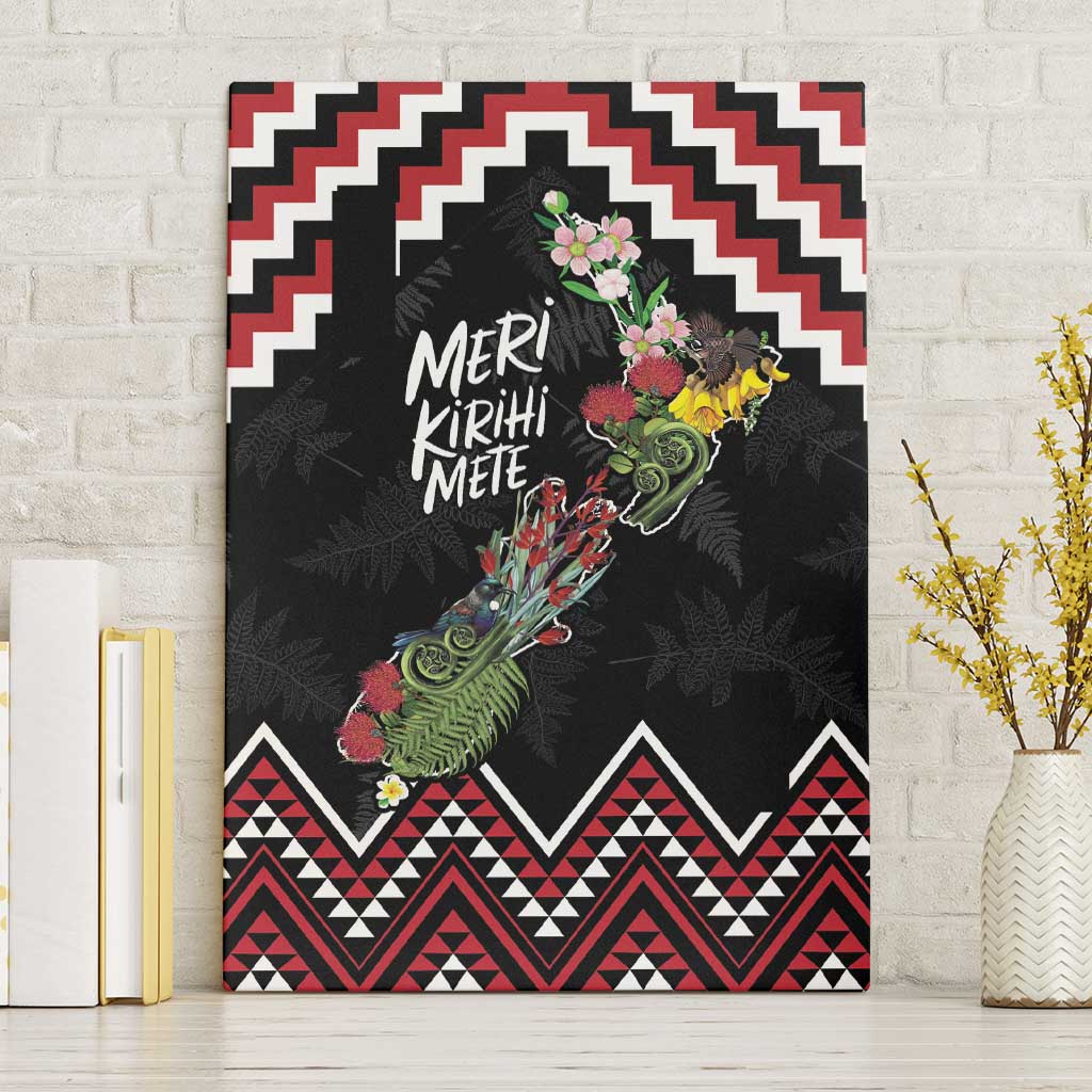 New Zealand Christmas Taniko Poutama Canvas Wall Art Flora Map with Birds - Polynesian Pride