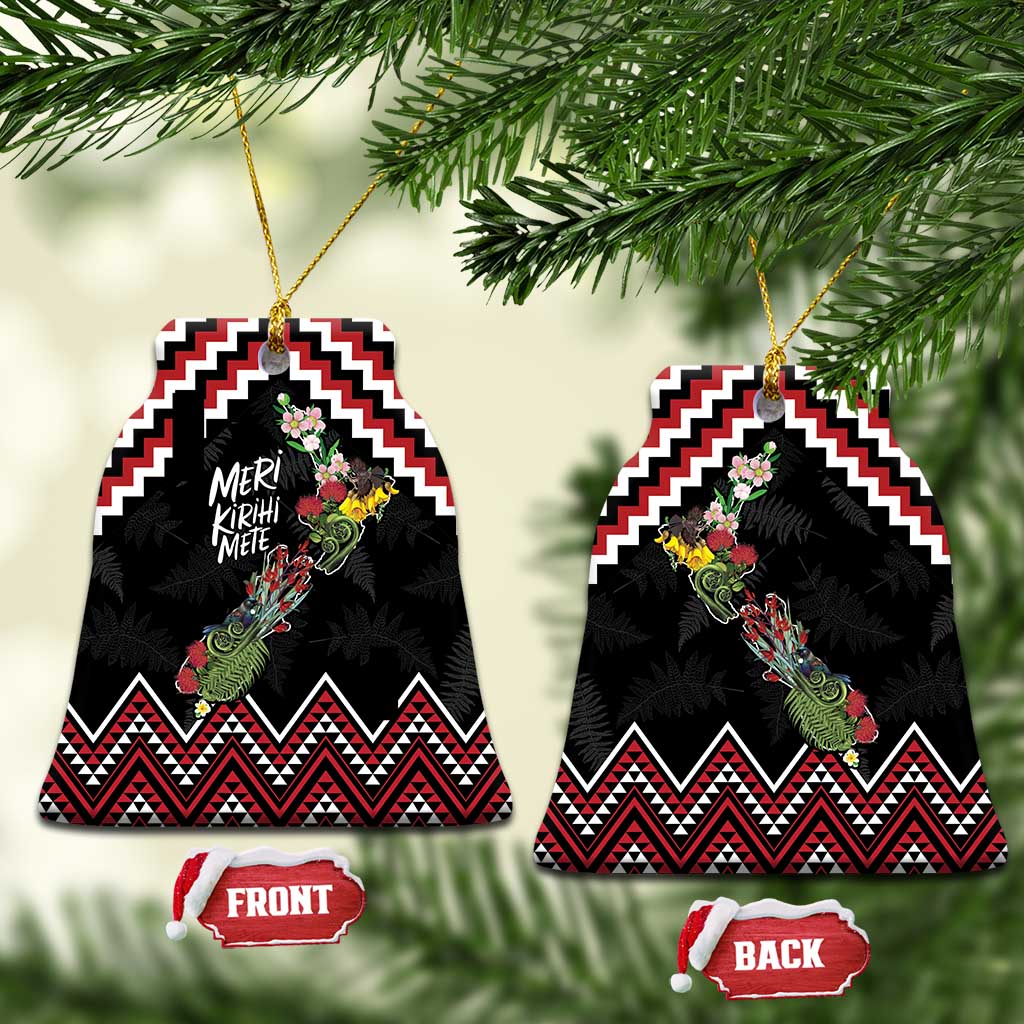 New Zealand Christmas Taniko Poutama Ceramic Ornament Flora Map with Birds - Polynesian Pride